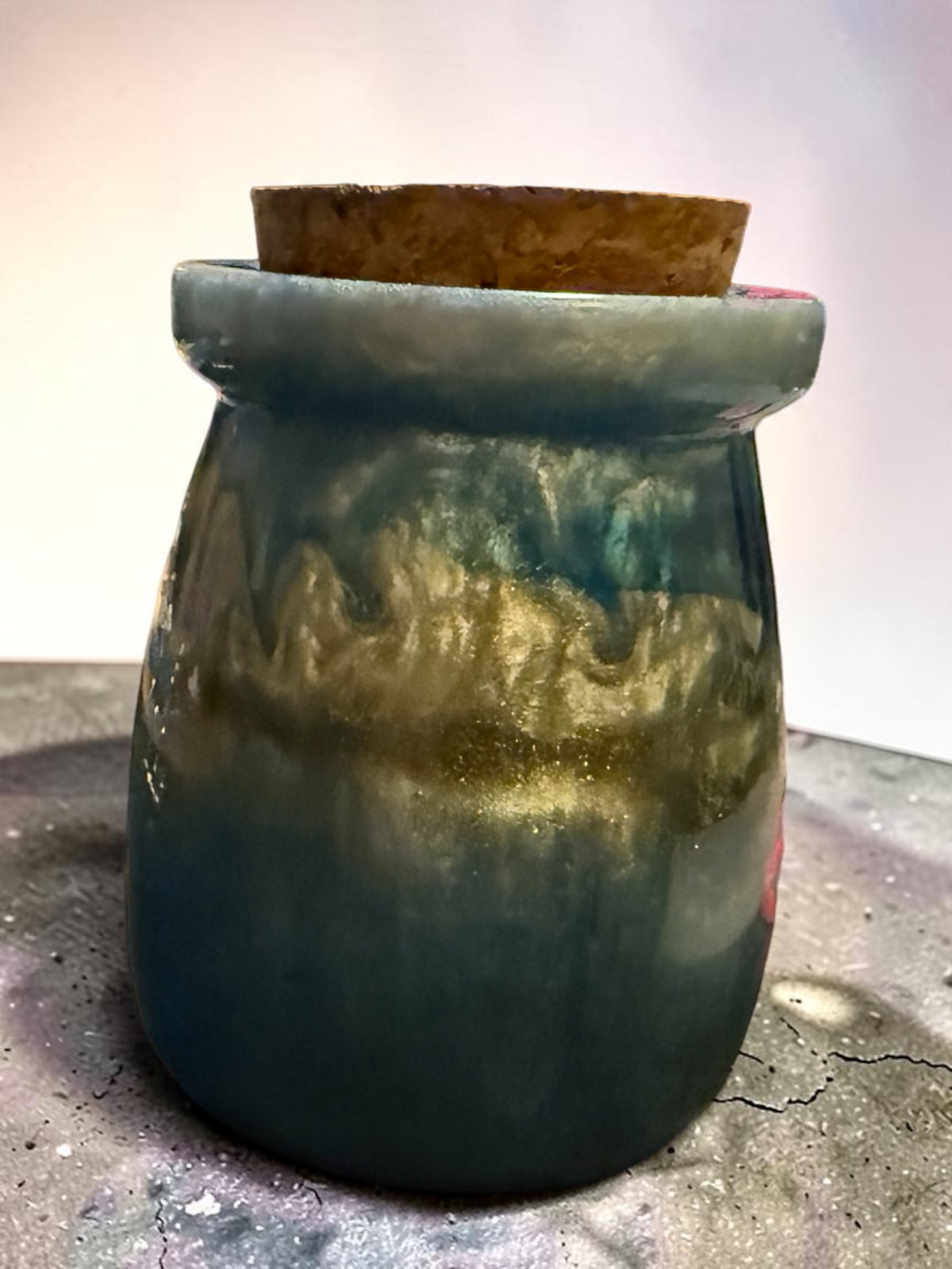 Enchanted Forest Resin Jar with Cork Lid – Green & Gold