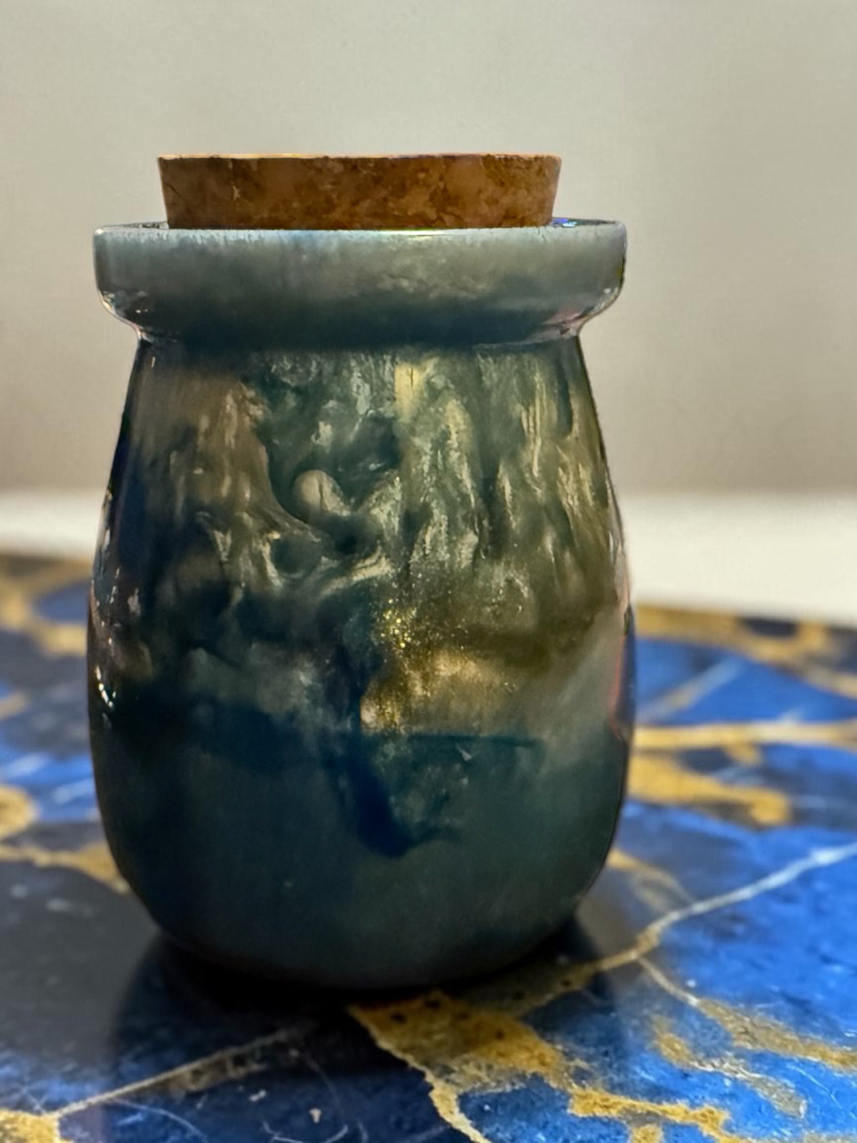 Enchanted Forest Resin Jar with Cork Lid – Green & Gold