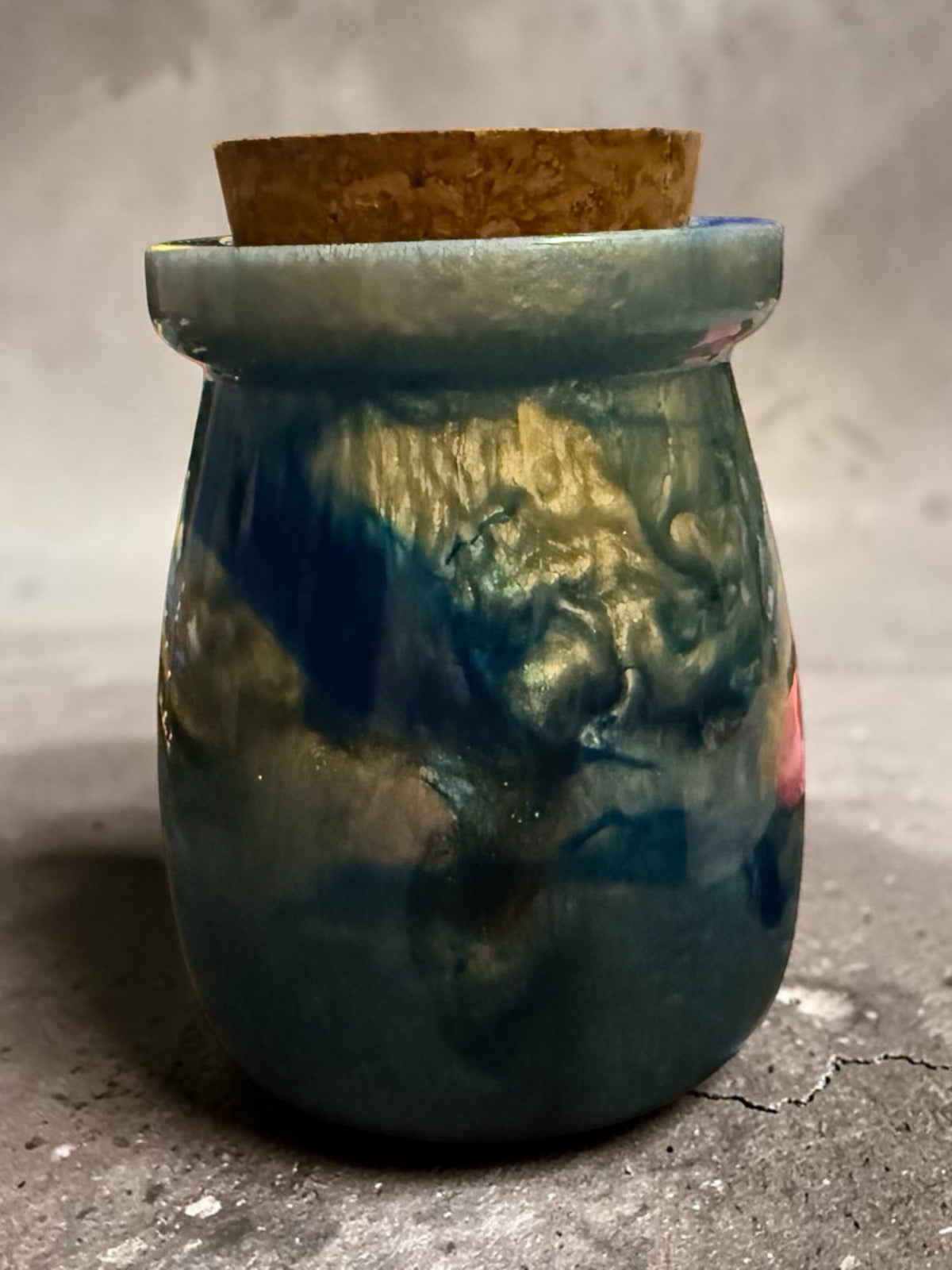 Enchanted Forest Resin Jar with Cork Lid – Green & Gold