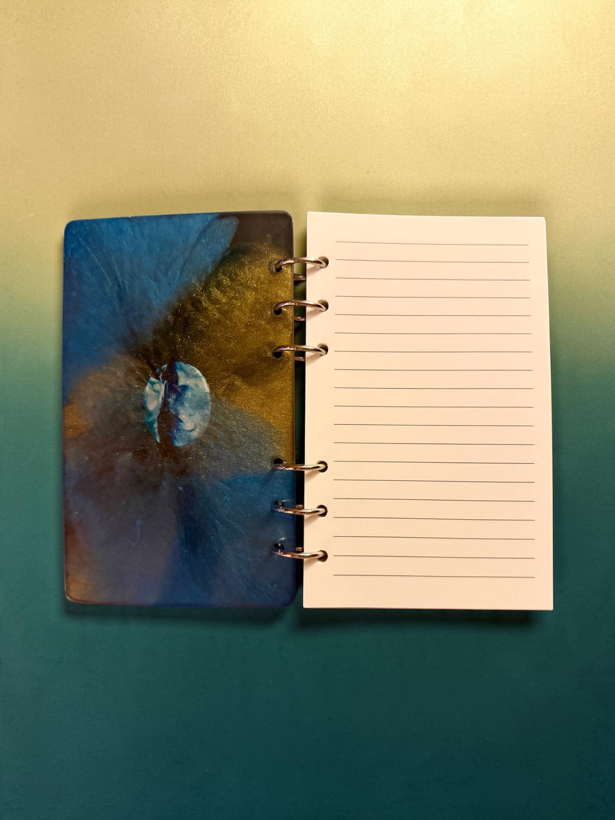 Blue & Teal Resin Notebook with White Cameo