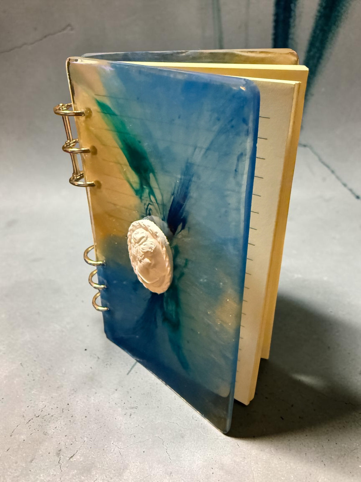 Blue & Teal Resin Notebook with White Cameo