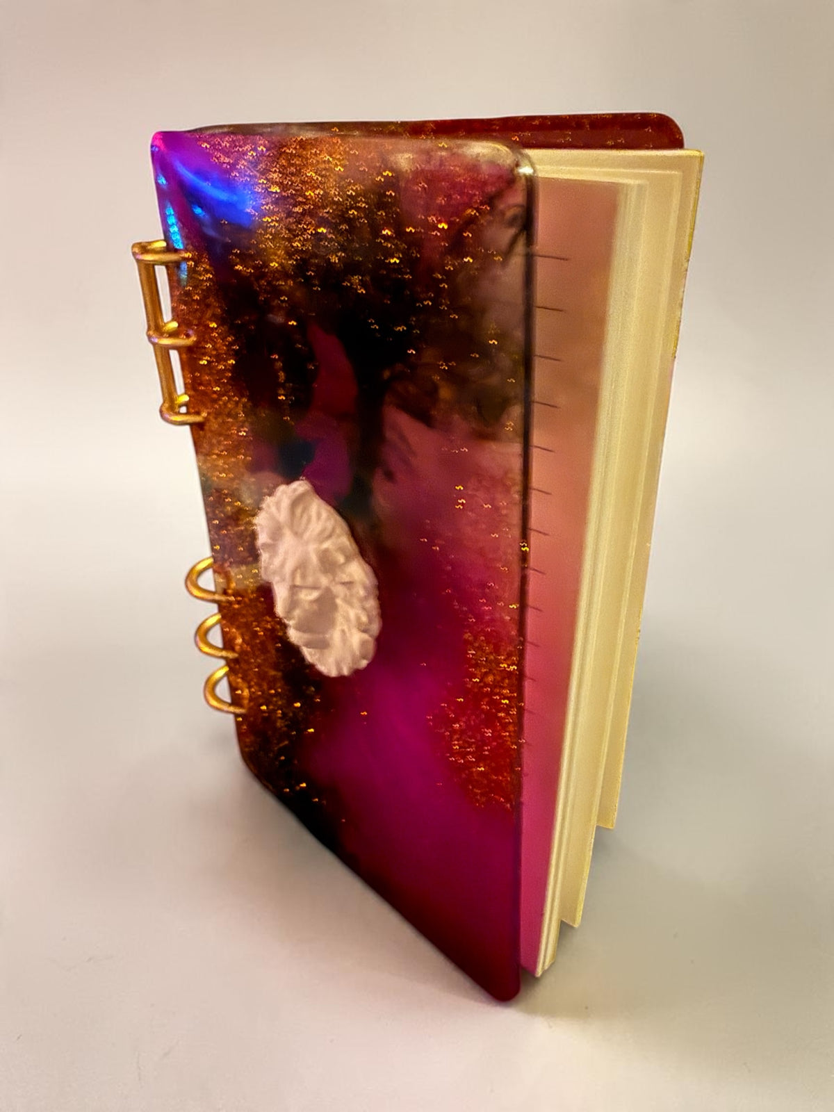 Purple & Gold Resin Notebook with White Lion Cameo