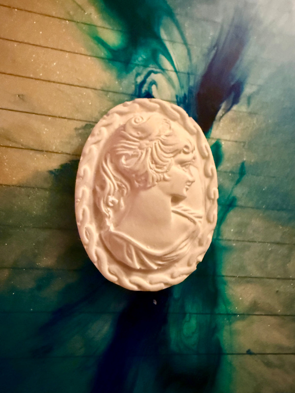 Blue & Teal Resin Notebook with White Cameo