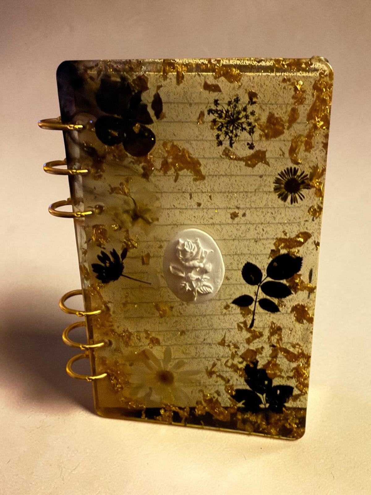 Gilded Midnight Botanical Resin Notebook
