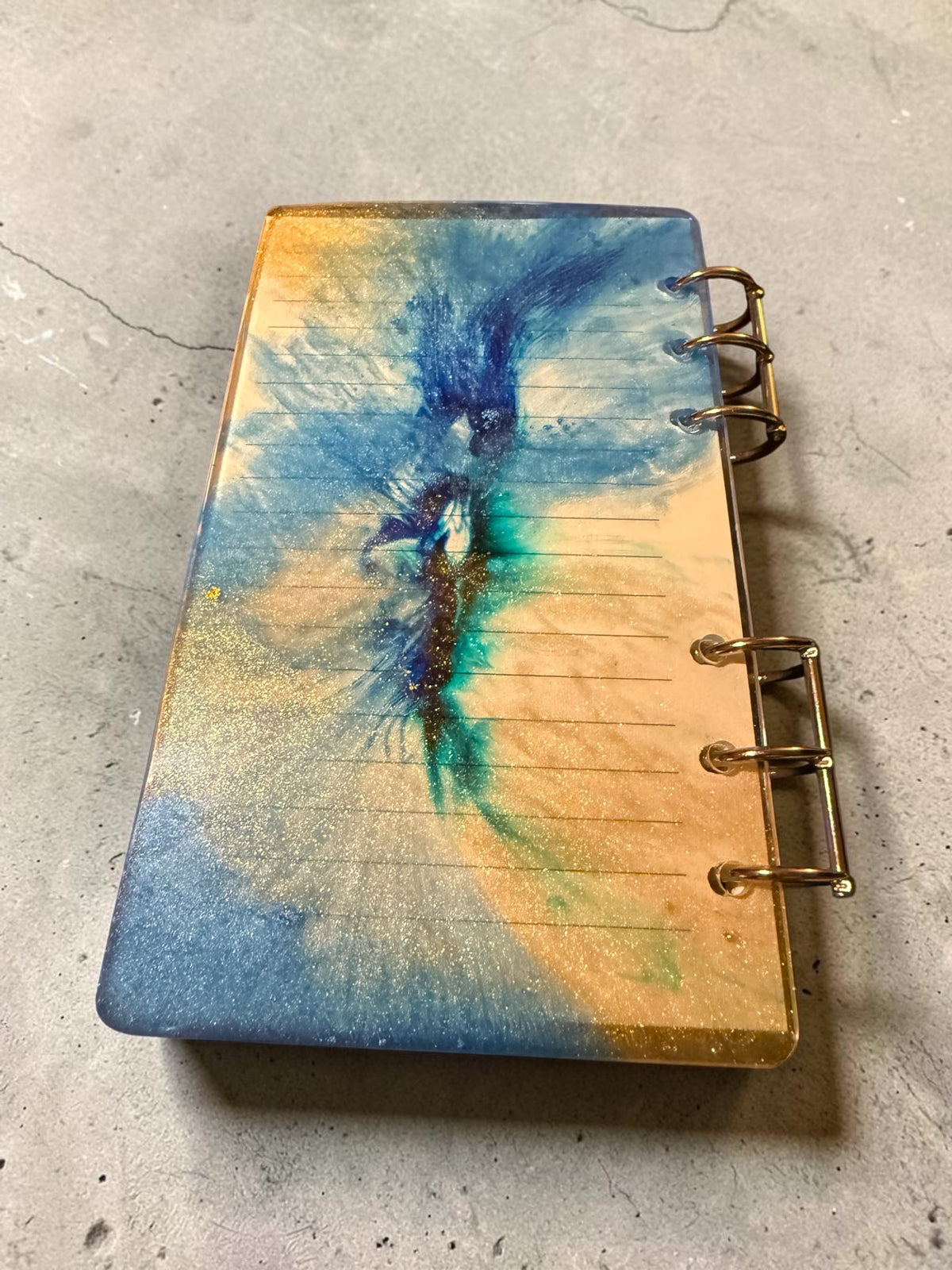 Blue & Teal Resin Notebook with White Cameo