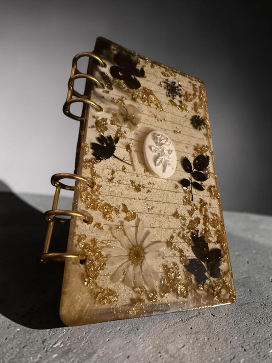 Gilded Midnight Botanical Resin Notebook