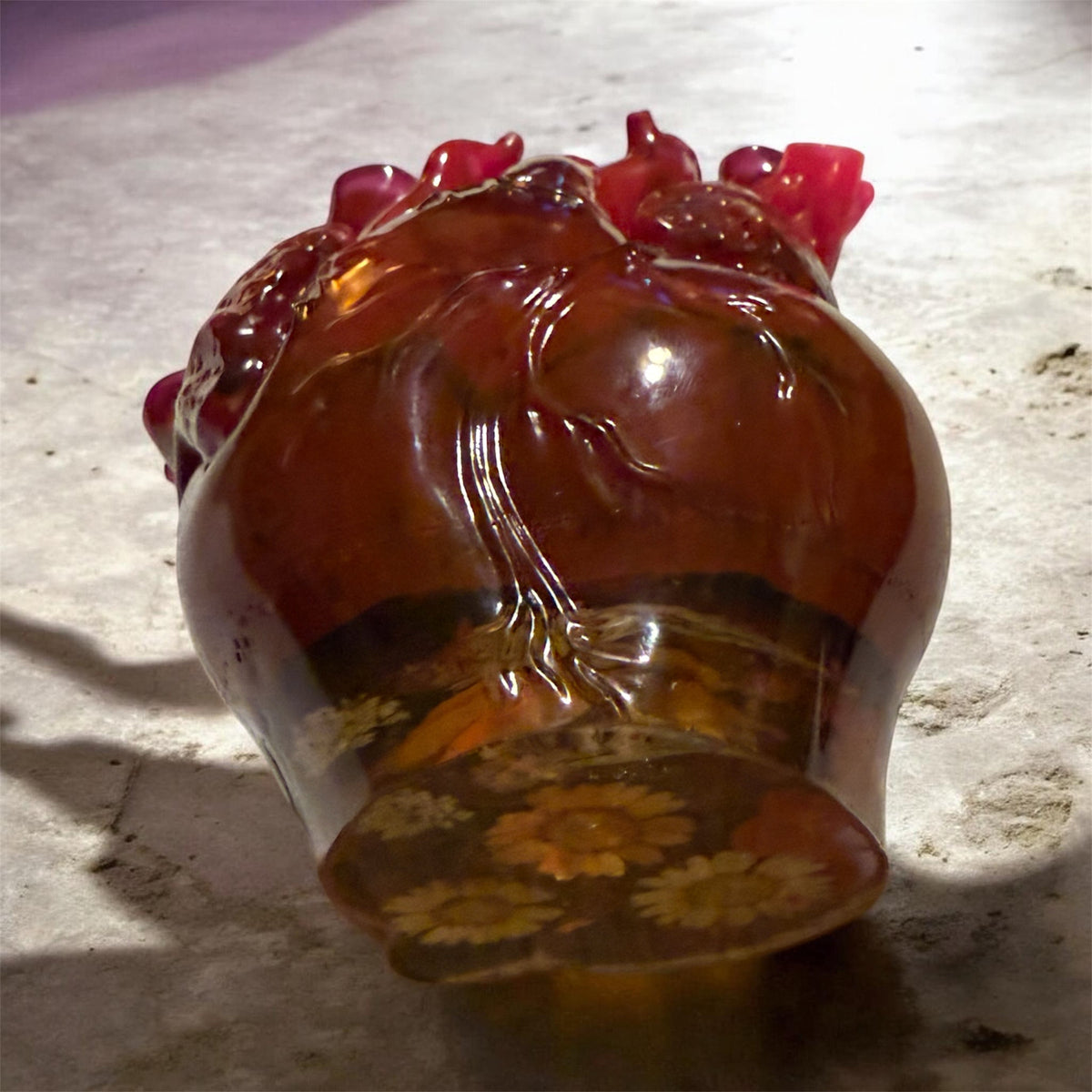 UV-Luminescent Floral Anatomical Heart — Resin Sculpture