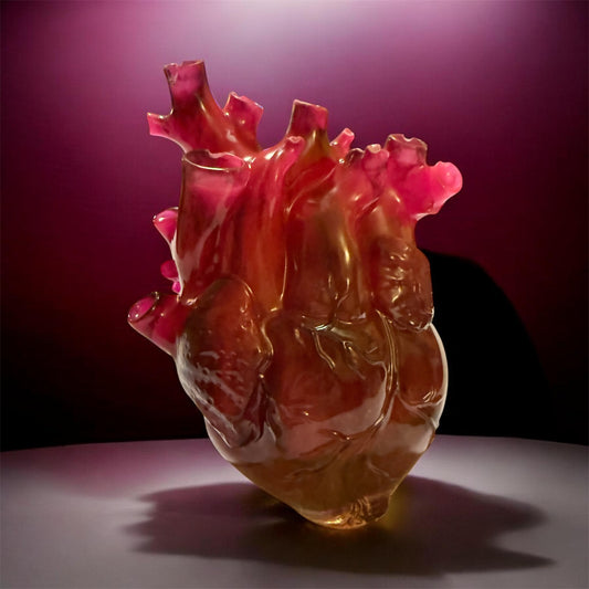 UV-Luminescent Floral Anatomical Heart — Resin Sculpture
