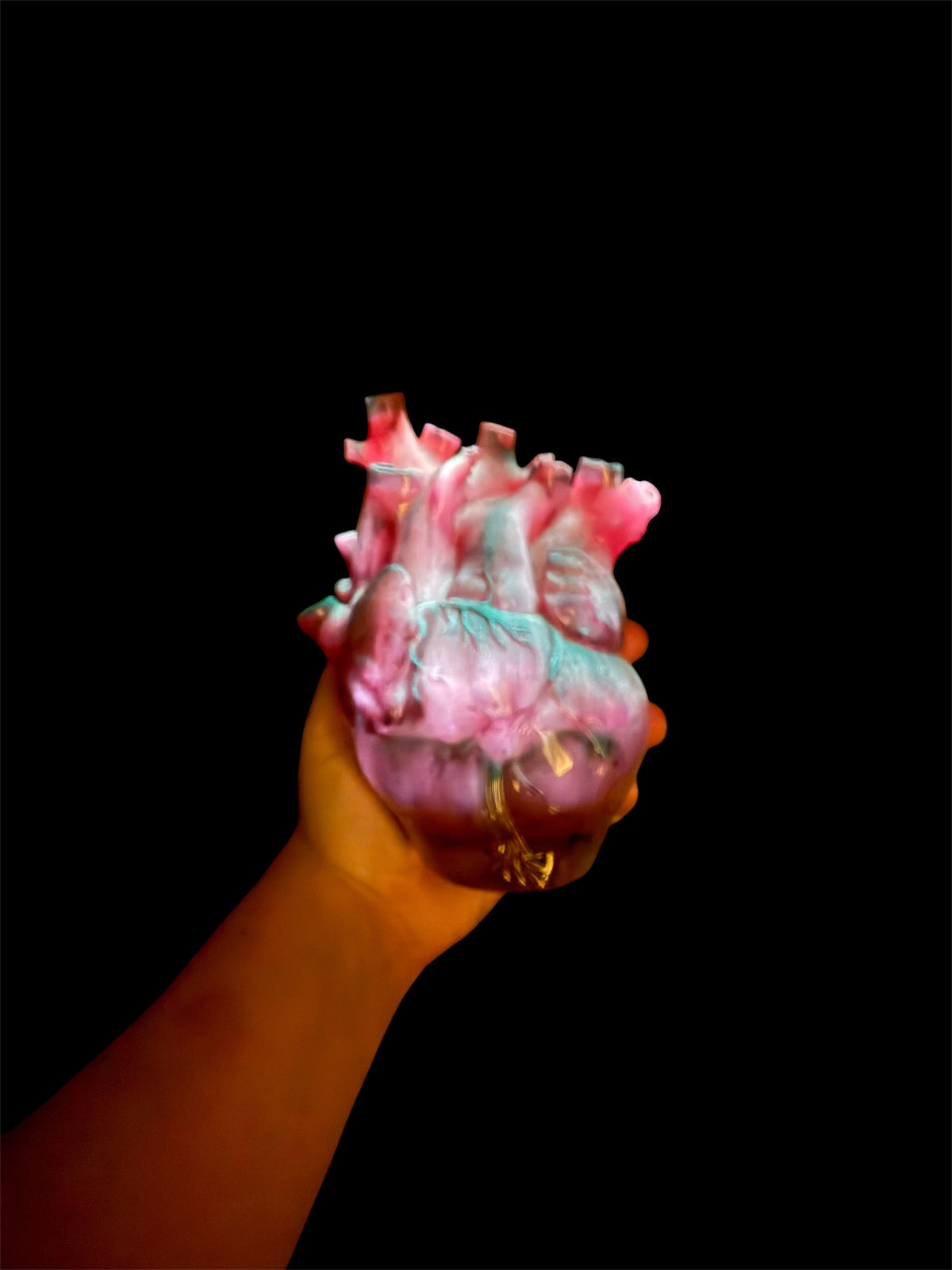 UV-Luminescent Floral Anatomical Heart — Resin Sculpture