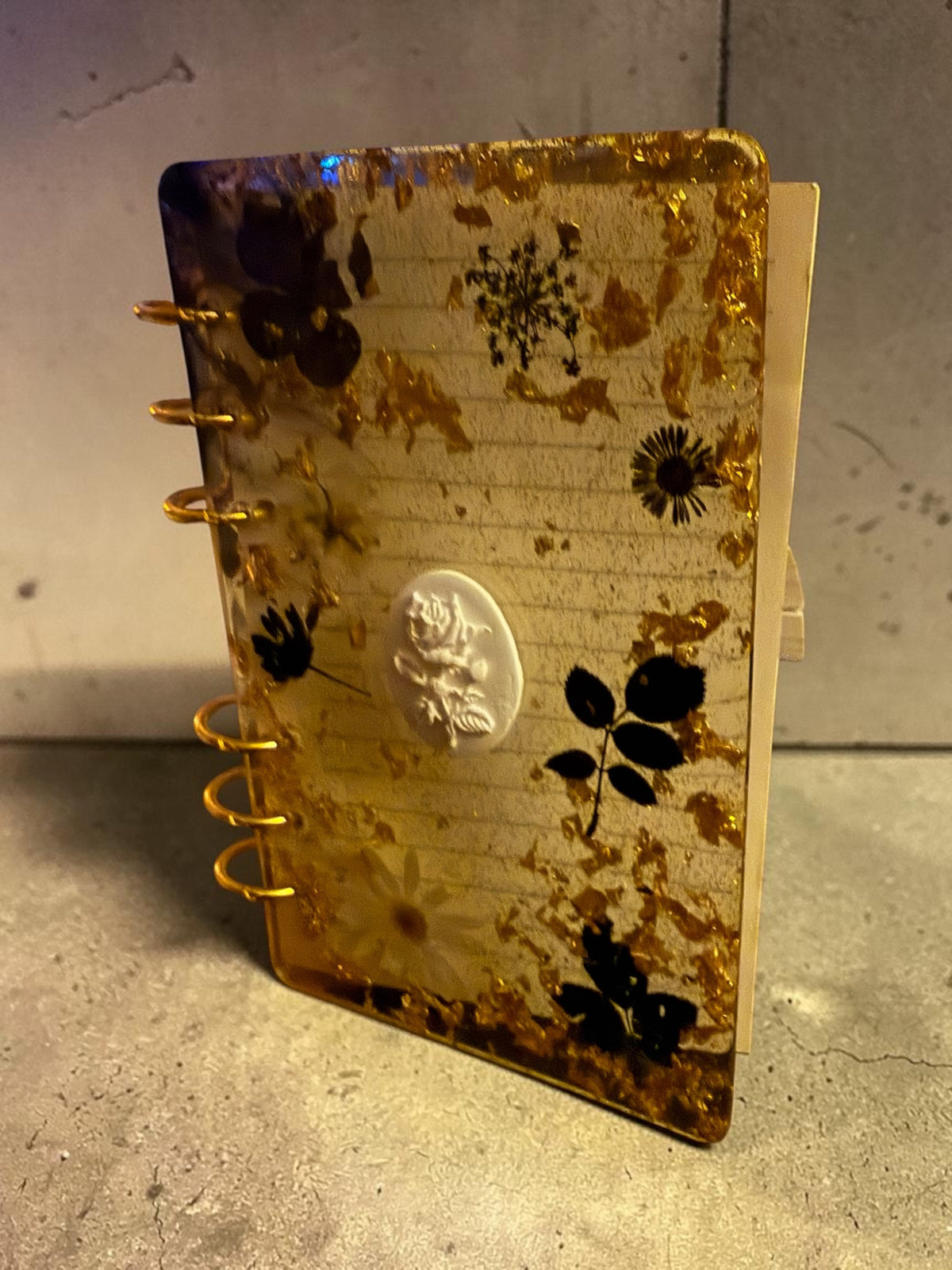 Gilded Midnight Botanical Resin Notebook