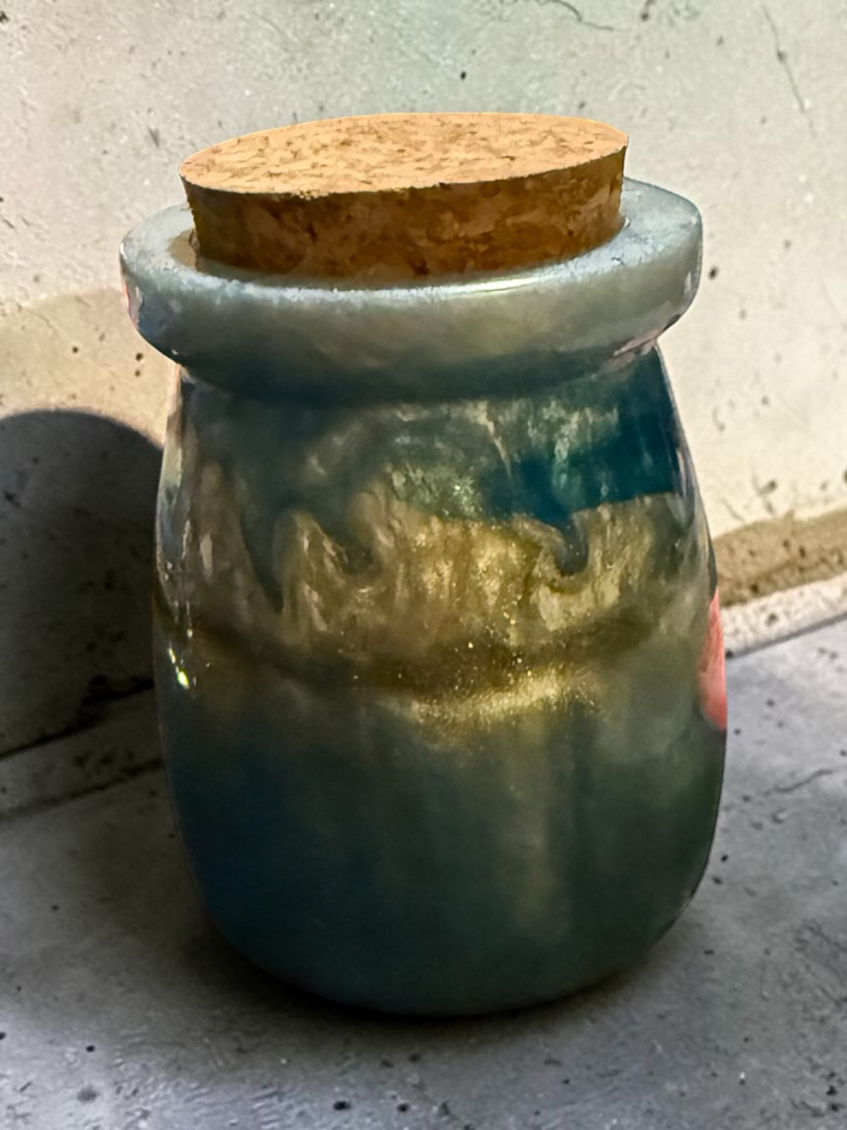 Enchanted Forest Resin Jar with Cork Lid – Green & Gold
