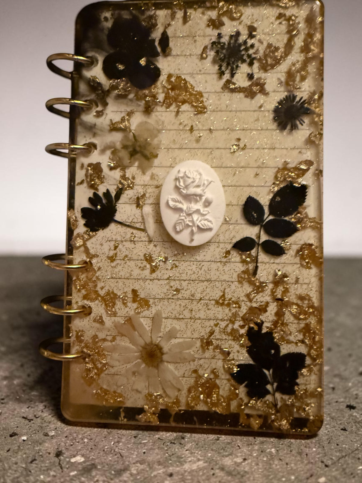 Gilded Midnight Botanical Resin Notebook