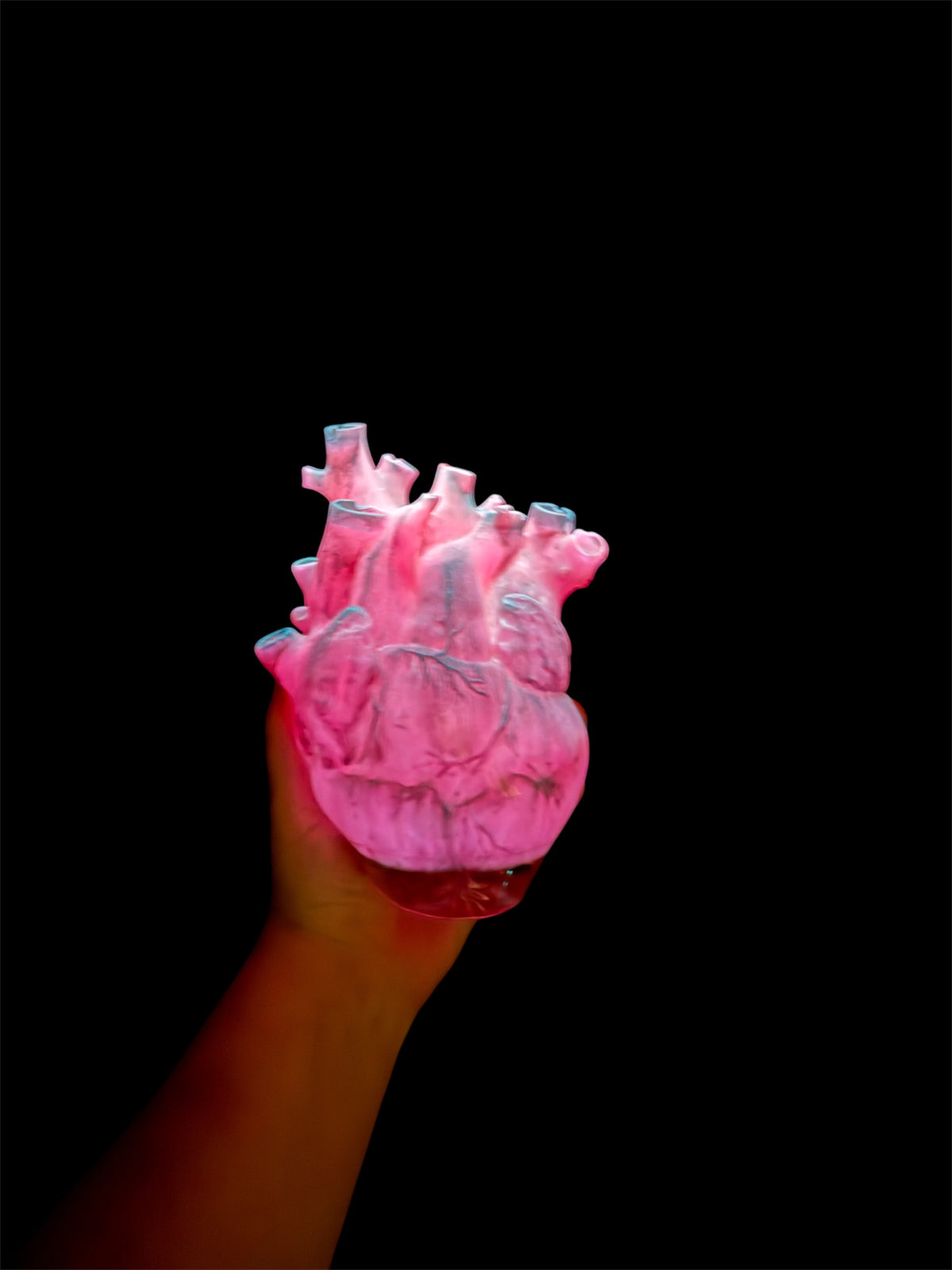 UV-Luminescent Floral Anatomical Heart — Resin Sculpture