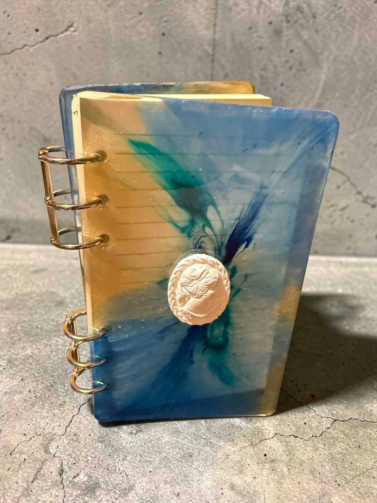 Blue & Teal Resin Notebook with White Cameo